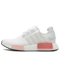 The Adidas NMD R1 W is perfect for athletes or anyone who is on their feet all day. The upper is made of a white ventilated mesh for breathability and includes two shades of pink on the EVA plugs. The midsole is made from Adidas' Boost technology, giving it the best energy return available in a running shoe. So wherever you go, you can do so in comfort and style with the Adidas NMD R1 W! (SNKR/Weave/Women's) Pink Breathable Mesh Lace-up Sneakers, Summit White Athleisure Sneakers For Light Sports, Pink Sporty Sneakers With Athletic Fit, Pink Mesh Sneakers For Sports, White Mesh Sneakers With Boost Midsole, White Breathable Running Shoes For Athleisure, White Mesh Sneakers With Comfortable Midsole, Pink Breathable Sneakers For Athleisure, White Athleisure Sneakers With Athletic Fit