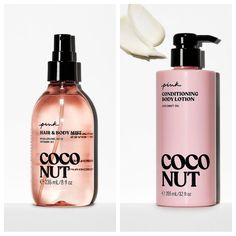 Pink Victoria’s Secret Coconut Hair & Body Mist And Body Lotion Full Size- Nwt Victoria Secrets Coconut, Victoria Secret Body Mist, Coconut Hair, Body Mist, Perfume Collection, Vs Pink, Pink Hair, Victoria’s Secret, Christmas Shopping