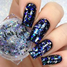 Star Gaze, Nye Nails, Nail Design Glitter, Blue Glitter Nails, New Years Eve Nails, Star Dust, Damaged Nails, Star Light, Nail Designs Glitter