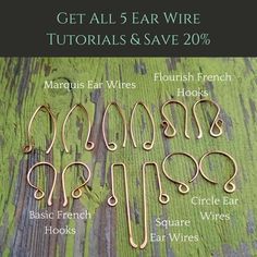 Learn to make your own custom earring findings in five popular shapes with this beginner-friendly jewelry tutorial bundle. Youll receive five digital download files. Each file contains a single printable PDF wire jewelry tutorial for one of the five ear wire shapes featured in the listing images. Ear Wire Tutorial, Wire Hooks Diy, Simple Sterling Silver Earrings, Simple Wire Earrings, Make Wire Jewelry, Easy Jewelry Making Ideas, Wire Tutorials, Wire Wrap Jewelry Designs, Wire Wrapped Jewelry Diy