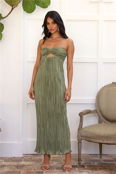 Front Twist Dress, Cutout Style, Dress Sage, Prom Shopping, Guest Attire, Rehearsal Dress, Long Bodycon Dress, Strapless Maxi, Dress Inspo