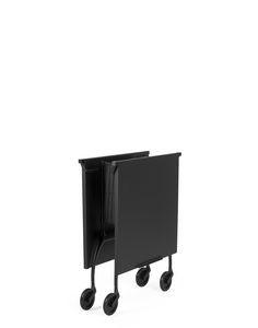 a black cart with two wheels and a door on the front is shown against a white background