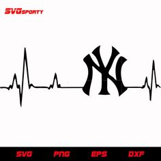 the new york yankees heartbeat decal is shown in black and red on a white background