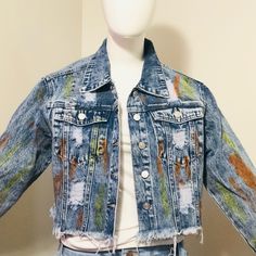 Brand New Crop Denim, Jean Jacket With Pockets, Distressed Look With Multiple Colors I Have Five Left As You See In The Pictures This Denim Jacket You Can Wear All Year Round With Any Outfit Dress Up Or Dress Down Urban Cotton Denim Vest For Spring, Casual Multicolor Denim Jacket, Multicolor Denim Jacket For Fall, Multicolor Denim Jacket For Spring, Trendy Multicolor Denim Jacket, Fall Multicolor Denim Jacket, Spring Multicolor Denim Jacket, Multicolor Denim Jacket With Pockets For Spring, Multicolor Cotton Denim Jacket With Pockets