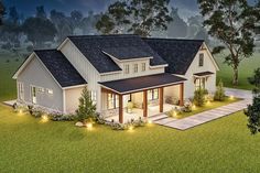 this is an artist's rendering of the modern farmhouse style house plans for your dream home