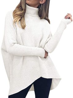 Get warm and Comfy with the Straight Shooter Oversized Sweater. Beautiful chunky knit sweater. Super comfy and stretchy. Features turtleneck and cute batwing sleeves. Easy to pair with leggings, skinny pants, jeans, ankle boots or thigh high boots for a chic look. Perfect for snuggling on the sofa or going out on the town. Note: Oversized, if you want a more fitted look, please size down. Material: Polyester. [SPR 4481587970136] Oversized Cozy Turtleneck For Cold Weather, Oversized Turtleneck For Cold Fall Weather, Cozy Winter White Turtleneck For Winter, Oversized Soft Knit Turtleneck For Winter, Cozy Oversized White Turtleneck, Oversized Winter Turtleneck, Cozy Warm Turtleneck For Fall, Oversized Knitted Turtleneck For Fall, Cozy Stretch Turtleneck For Fall