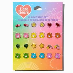 Claire's Care Bears™ BFF Stud Earring Set - 12 Pack Care Bear Jewelry, Claires Earrings, Crown Hair Clip, The Care Bears, Sensitive Ears Earrings, Bear Jewelry, Piercing Kit, Flower Crown Hairstyle, Pink Preppy