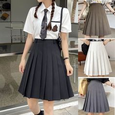 🍒 If you are looking at some special skirts, CutieKill is definitely a nice choice for you. Since 2016, we focus on selling various skirts in different design, inclusive sizes, good quality, great customer service. Material: Cotton Color: Black, White, Grey, Khaki Plus asian size skirt: Waist tab available for belts. The waist part is specially designed. While the back part is elastic waist, a lot of give, the front part is smoothy, not affecting the appearance. (check pictures) Unit: CM Elasti 40s Fashion Women Over 40, Goth Outfits Plus Size, School Skirt Outfits, 40s Fashion Women, A Line Skirt Outfits, Black Skirt Outfits, School Uniform Fashion, School Skirt, Pleated Long Skirt