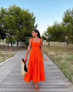 Contact+us:+lisamony@outlook.com Please+left+message+what+color+you+need+when+you+order+it.Besides+the+picture+color,+you+can+also+choose+any+color+you+want. A+Line+Orange+Fashion+Prom+Dresses Processing+time:+12-21+business+days Shipping+Time:+3-5+business+days "Fabric:Stain Hemline/... Bohemian Dress Wedding Guest, August Dress Outfits, Sun Dress In Winter, Outfits With Bright Colors, Bright Colored Summer Outfits, Long Flowy Dress Casual, Vibrant Color Outfit, Flattering Summer Outfits, Colorful Dress Outfit