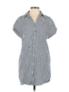 Zara TRF Casual Dress Size: X-Small Gray Dresses - used. 100% Cotton, Shirtdress, Collared, Short, Short Sleeve | Zara TRF Casual Dress - Shirtdress: Gray Dresses - Used - Size X-Small Striped V-neck Shirt Dress For Daywear, Cotton Shift Shirt Dress Knee-length, Striped V-neck Fitted Shirt Dress, Casual Striped V-neck Shirt Dress, Striped Fitted V-neck Shirt Dress, Knee-length Cotton Shirt Dress, Fitted Striped V-neck Shirt Dress, Casual Striped Shirt Dress With V-neck, Collared Striped Mini Dress For Spring