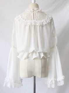 Chiffon Ruffle Blouse For Wedding, Gothic Ruffled Blouse For Spring, Spring Gothic Blouse With Ruffles, Elegant Chiffon Blouse With Lace Trim, Elegant Ruffled Tops For Costume Party, Classic Lolita, Chiffon Fashion, J Fashion, Chiffon Shirt