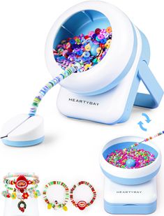 an image of a toy machine with beads in it's bowl and instructions on how to use it