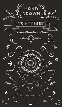 hand drawn design elements on black background