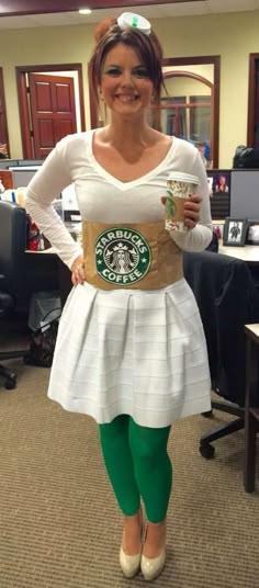 a woman dressed up as a starbucks girl