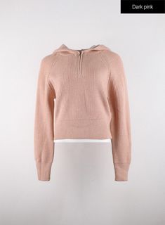 long-sleeve-solid-zipper-pocket-knit-hoodie-od320 / Dark pink Pink Hooded Sweater With Ribbed Cuffs, Pink Hooded Sweater For Spring, Spring Half-zip Sweater, Sporty Pink Hooded Sweater, Pink Sporty Hooded Sweater, Pink Hooded Casual Sweater, Trendy Half-zip Spring Sweater, Casual Pink Hooded Sweater, Trendy Half-zip Sweater For Spring