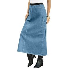 Roaman's Women's Plus Size Invisible Stretch All Day Cargo Skirt .Cargo is always one of our favorites, and a skirt like this proves the style's versatility. It's designed with a comfortable elastic waistband to prevent gapping. Be iconic in denim you wont mind wearing all day. Our Iconic All Day Collection is made from the same stretch retention denim thats in our original Iconic Collection, topped with a moves-with-you knit waistband for added comfort that doesnt dig, pinch or gap. Especially Skirt Cargo, Midi Skirt Casual, Plus Size Petite, Skirts Midi High Waisted, Long Maxi Skirts, Cargo Skirt, Floral Print Skirt, Current Fashion Trends, Womens Size Chart