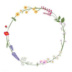 a circular frame with flowers and leaves on the edges, all arranged in a circle