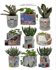 One of a kind graffiti art concrete planters