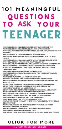 a poster with the words, 101 questions to ask your teenager