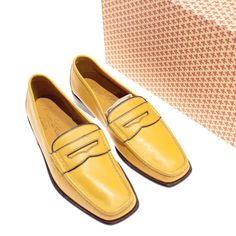 Silvano Lattanzi Yellow Luxury Fitted Slip-on Loafers, Luxury Fitted Loafers For Office, Fitted Loafers With Rubber Sole And Flat Heel, Elegant Loafers For Spring Galas, Elegant Spring Loafers For Galas, Luxury Fitted Round Toe Loafers, Designer Fitted Loafers For Semi-formal Occasions, Fitted Almond Toe Loafers With Rubber Sole, Designer Semi-formal Loafers