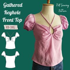 the front and back of a top with ruffles on it, as well as an additional sewing pattern