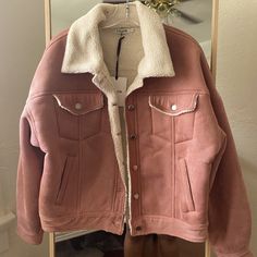 Pink Corduroy Jacket Featuring A Shearling Lining, Made By Farrow. Slightly Cropped At Hips And Oversized Fit. Can Be Worn Buttoned Or Opened. Bought From Need Supply Co. Never Worn And Rare. Size Large. Retails For $178. Pink Corduroy Jacket Outfit, Pink Jacket Outfit, Cute Fall Jackets, Peach Jacket, Pink Corduroy Jacket, Pink Leather Jacket, Pink Corduroy, Milkshakes, Pink Jacket