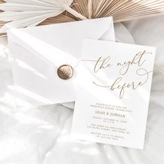 Gold Calligraphy The Night Before Rehearsal Dinner Invitation The Night Before Invitations, Wedding Rehearsal Dinner Invitations, Pre Wedding Party, Gold Invitations