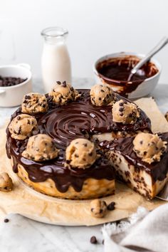 a cake with chocolate chip cookies on top