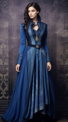 Blue Viking Dress, Night Court Outfit Acotar, Game Of Thrones Dorne Outfits, Larp Outfit Female, Fantasy Fashion Outfits, Knightcore Outfits, Blue Fantasy Gown, Winter Fantasy Dress, Once Upon A Time Outfits