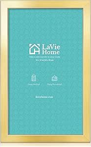 a gold frame with the words lavie home on it in front of a blue background