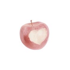 an apple with a heart cut out of it's side on a white background