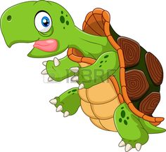 a cute turtle cartoon flying with his mouth open and tongue out, on a white background