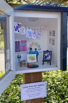 the little free art gallery is open to let kids know what they are looking for