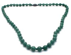 Beaded Vintage Jewellery - This is a hand knotted green Aventurine bead necklace with an enameled sterling silver clasp. The necklace is 26" long, 8 mm wide, weighs 48.3 grams, clasp hallmarked Silver. Green Aventurine, Vintage Jewellery, Bead Necklace, Hand Knotted, Beaded Necklace, Beads, Sterling Silver, Green, Silver