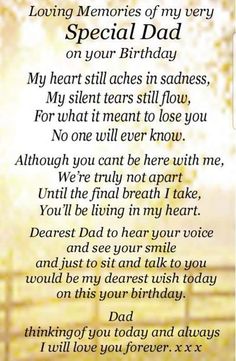 a poem that reads loving memories of my very special dad on your birthday with the words