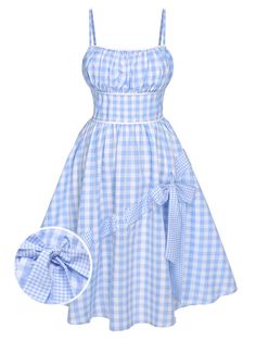 [Pre-Sale] Blue 1950s Spaghetti Strap Plaids Bow Decor Dress | Retro Stage 1950s Blue Summer Dress, 1950s Style Blue Summer Dress, Blue 1950s Style Summer Dress, Retro Blue Dress For Picnic, Vintage Blue Summer Dress In 1950s Style, 1950s Style Blue Vintage Summer Dress, 1950s Style Vintage Blue Summer Dress, Vintage Blue 1950s Style Summer Dress, 1950s Style Blue Vintage Dress For Summer