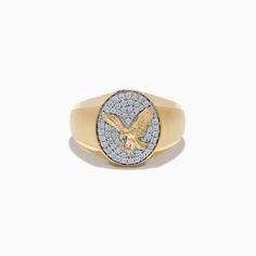 14K Yellow Gold Diamond Eagle Signet Ring Effy Jewelry, Signet Ring, Gold Yellow, Gold Diamond, Yellow Gold, Ring, Yellow, Gold