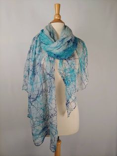 Blue Sheer Silk Batik shawl, blue n white shaded wrap, striped scarf, artsy scarf, hand painted  sarong wrap, unisex scarf, 45"x 72" wrap Blue Hand Dyed Silk Scarf For Summer, Hand Dyed Blue Silk Scarf For Summer, Blue Hand-dyed Silk Scarf For Summer, Blue Beach Shawl Scarf, Blue Shawl For Beach In Summer, Blue Shawl For Summer Beach, Blue Summer Shawl For Beach, Summer Hand Dyed Blue Silk Scarf, Blue Bohemian Hand Dyed Silk Scarf