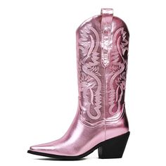 PRICES MAY VARY. ❤[Cowgirl Boot]: Heel measures approximately 2.36/6cm inch, Shaft height 11"/28cm, Opening circumference 15"/38CM, Ankle circumference 12.6"/32CM. Choose the correct size according to our SIZE CHART! ❤[Cowboy Boots]: Cowgirl cowboy boots upper material-synthetic pu leather(VEGAN), sole-rubber ❤[Retro Pointed Toe Boots]: Designed with fashionable and classic western style for the cowgirl and every woman. ❤[Western Boots]: They are perfect for pairing with jeans, dresses, shorts a Ponk Cowgirl Boots, Metallic Western Boots, Western Boots For Women, Bota Country, Punk Shoes, Cinderella Shoes, Vintage Cowgirl, Orange Shoes, Womens Chunky Heels