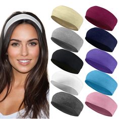 women's headbands in various colors and sizes, including one with a white band