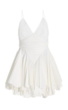 Margot Pleated Cotton Mini Dress By Khaite | Moda Operandi Elegant Outfit Dress, Moda Operandi Dress, Florida Shopping, White Mini Dresses, Halterneck Mini Dress, Tight Dress Outfit, V Neck Cocktail Dress, Cotton Mini Dress, Leather Mini Dress