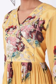 Shop for Archana Shah Yellow Bemberg Crepe Floral Print Dress for Women Online at Aza Fashions Dress Yellow, Floral Motifs, Dress For Women, Yellow Dress, Floral Print Dress, Aza Fashion, Floral Motif, Dresses Online, Hand Embroidered