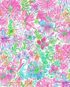 an image of colorful flowers on a white background with pink and green leaves in the middle