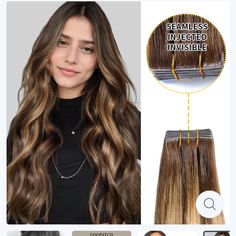 Goopatch Seamless Injected Hand-Tied Invisible Tape In Hair Extension -- 100% Virgin Human Hair / 10 Pieces 18” 1b Color Dark Brown Hair Extensions Color, Tape In Hair Extensions, Hair Extension, Wig Hairstyles, Hair Extensions, Human Hair, Womens Hairstyles, Dark Brown, Wigs