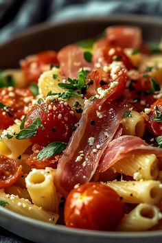 Creamy Roasted Tomato Ricotta Pasta with Crispy Prosciutto Diced Prosciutto Recipes, Pasta Recipes Fancy, Arabiatta Pasta Recipes, Prosciutto Pasta Recipes, Creamy Roasted Tomato Ricotta Pasta, Ricotta Recipes Dinner, Real Italian Recipes, Tomato Ricotta Pasta, Roasted Cherry Tomato Pasta