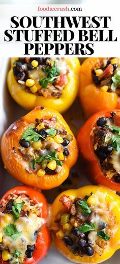 stuffed bell peppers with black beans, corn and cheese