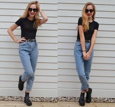 Mommy Jeans, Mom Jeans Outfits, Vintage Boyfriend Jeans, Ripped Jeggings, Korean Streetwear