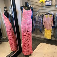 Gorgeous Coral Maxi Dress With Nude Under Lay, Amazing Fabric, Nwt Pink Lace Maxi Dress For Summer, Pink Sleeveless Lace Maxi Dress, Spring Pink Lace Maxi Dress, Pink Lace Maxi Dress For Spring, Pink Lace Maxi Dress For Brunch, Pink Fitted Lace Maxi Dress, Fitted Lace Pink Maxi Dress, Pink Maxi Dress For Spring Night Out, Pink Lace Maxi Dress