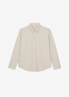 Classic Long Sleeve Shirt With Patch Pockets, Classic Long Sleeve Neutral Shirt, Classic Beige Shirt With Welt Pockets, Office Cotton Shirt With Lapel Collar, Beige Button-up Shirt With Patch Pockets, Business Cotton Blouse With Button Closure, Beige Everyday Shirt With Spread Collar, Beige Work Shirt With Concealed Placket, Beige Spread Collar Shirt For Everyday