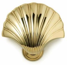 a golden scallop shaped door handle on a white background